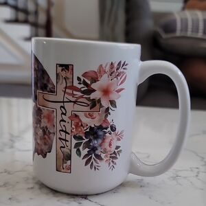 Elegant White Floral Mug with Faith Design